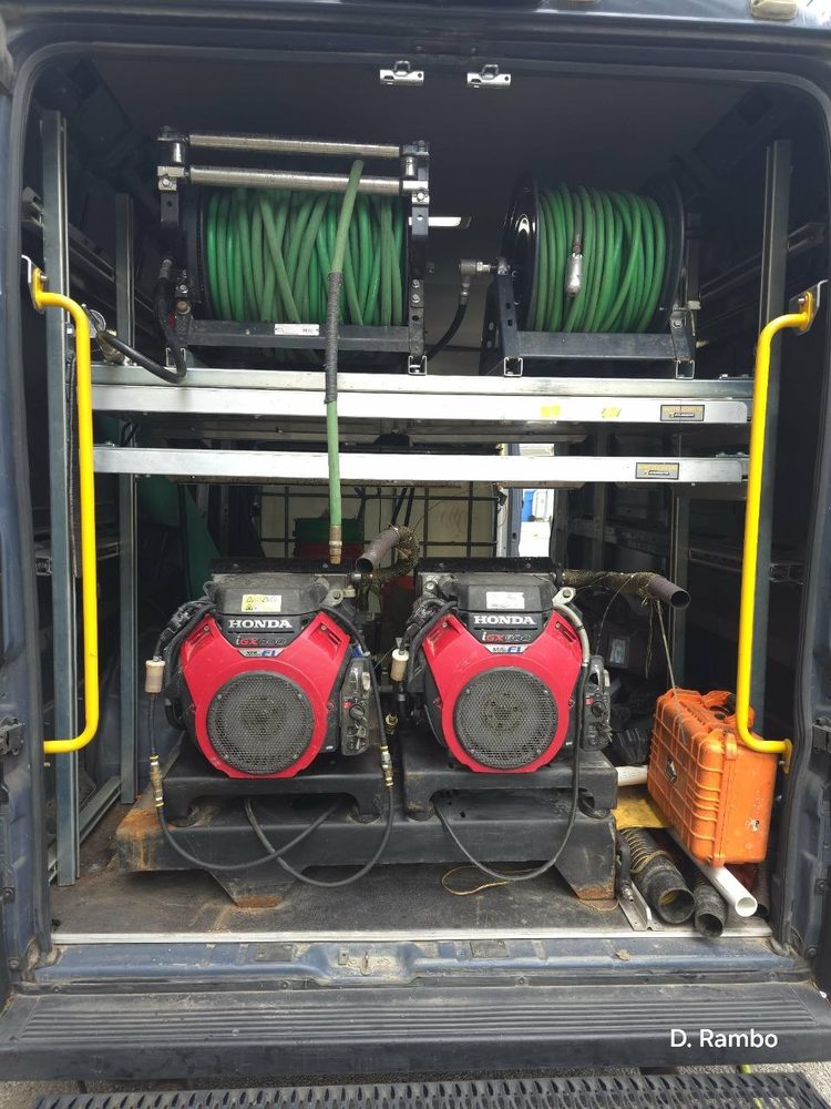Hydro jetter hose reels and engines in the van