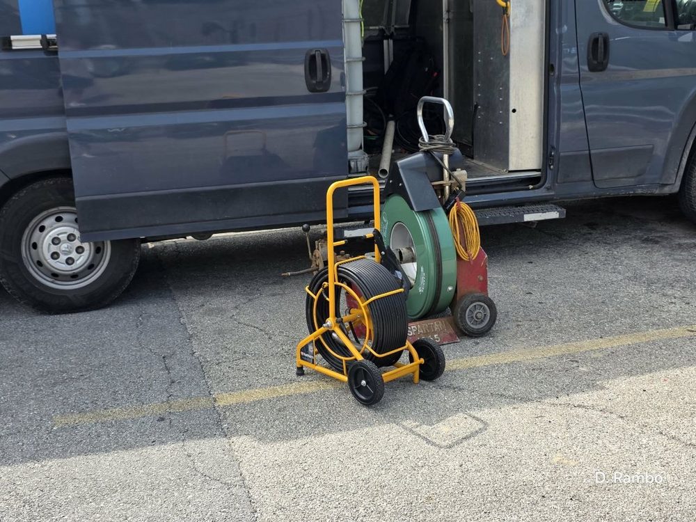 Inspection camera cart and power rodding machine loading by the service van